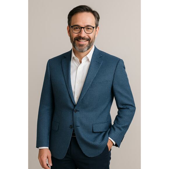 Michael Kors Blazer Sport Coat Navy and Light Blue Gingham Mens 44L Twee - Picture 1 of 11